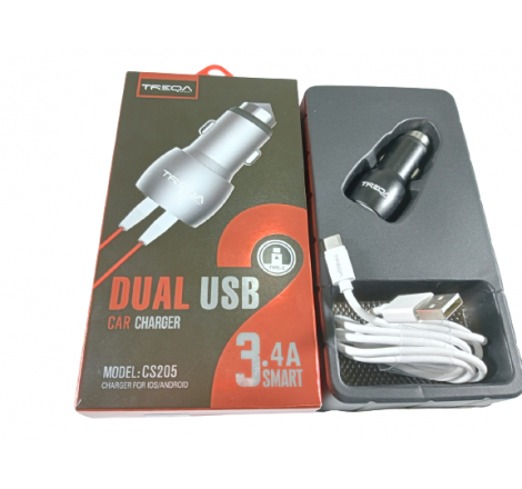 TREQA DUAL USB CAR PHONE CHARGER 3.4A SMART