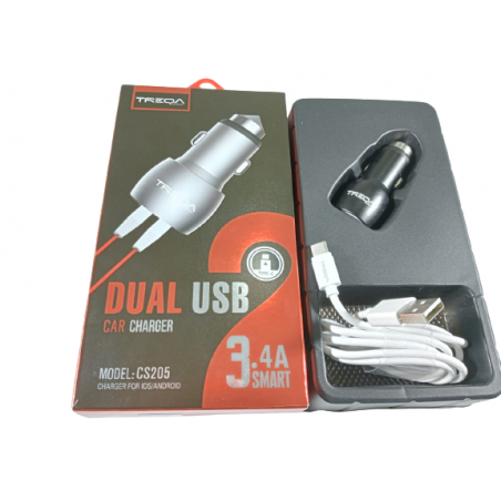TREQA DUAL USB CAR PHONE CHARGER 3.4A SMART